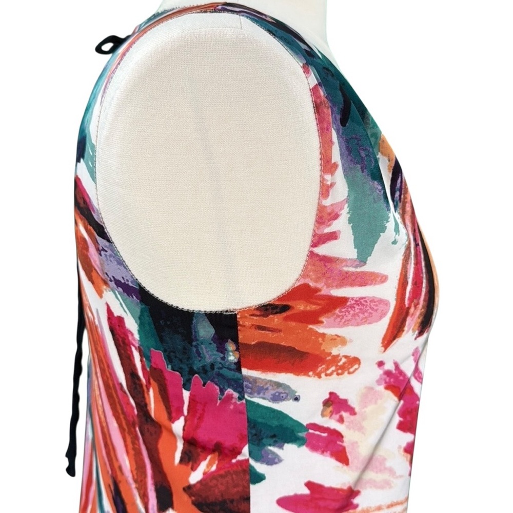 Ann Taylor Floral Watercolor Print Artsy Dressy Boho Tie Back Sleeveless Blouse - Picture 5 of 16